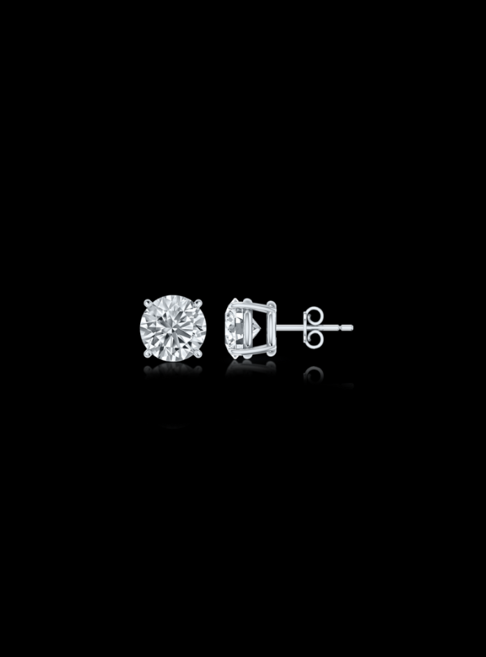 4 Prong Basket-18K White Gold-Natural Diamond Studs-Push Back-Round 1.00 Ct TW